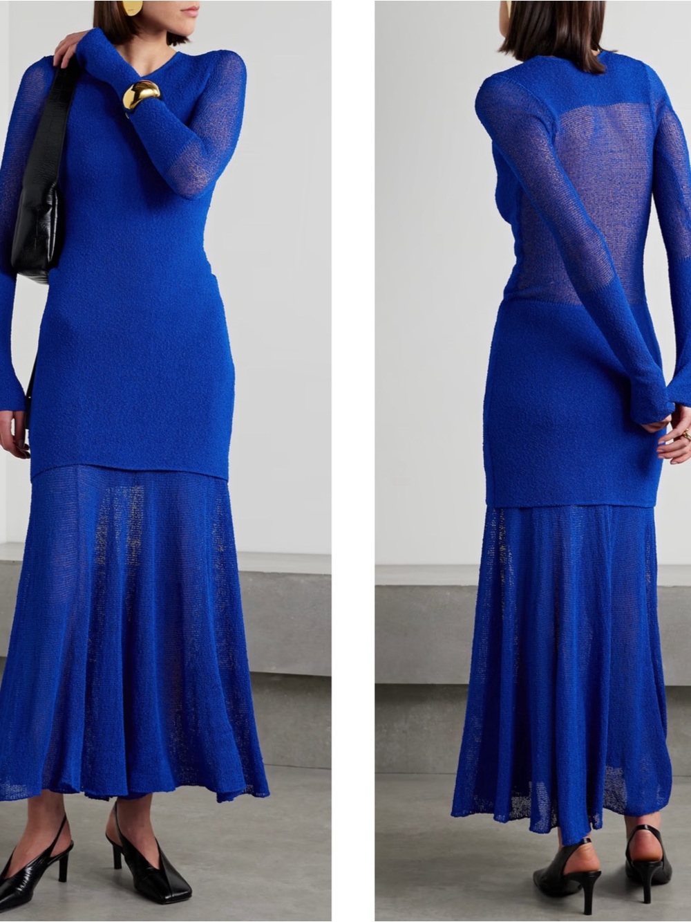 PROENZA SCHOULER Anita Layered Knit Long Sleeve Royal Blue Maxi Dress Size M
